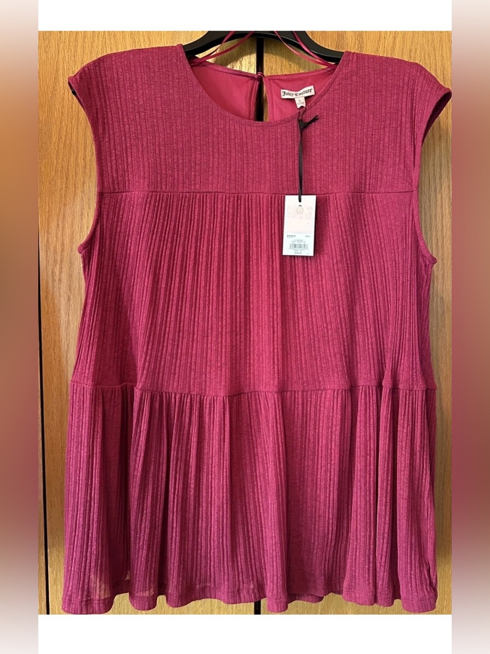 Womens Large Lg NEW Juicy Couture Raspberry Ribbed Tiered Tank top Shell blouse
